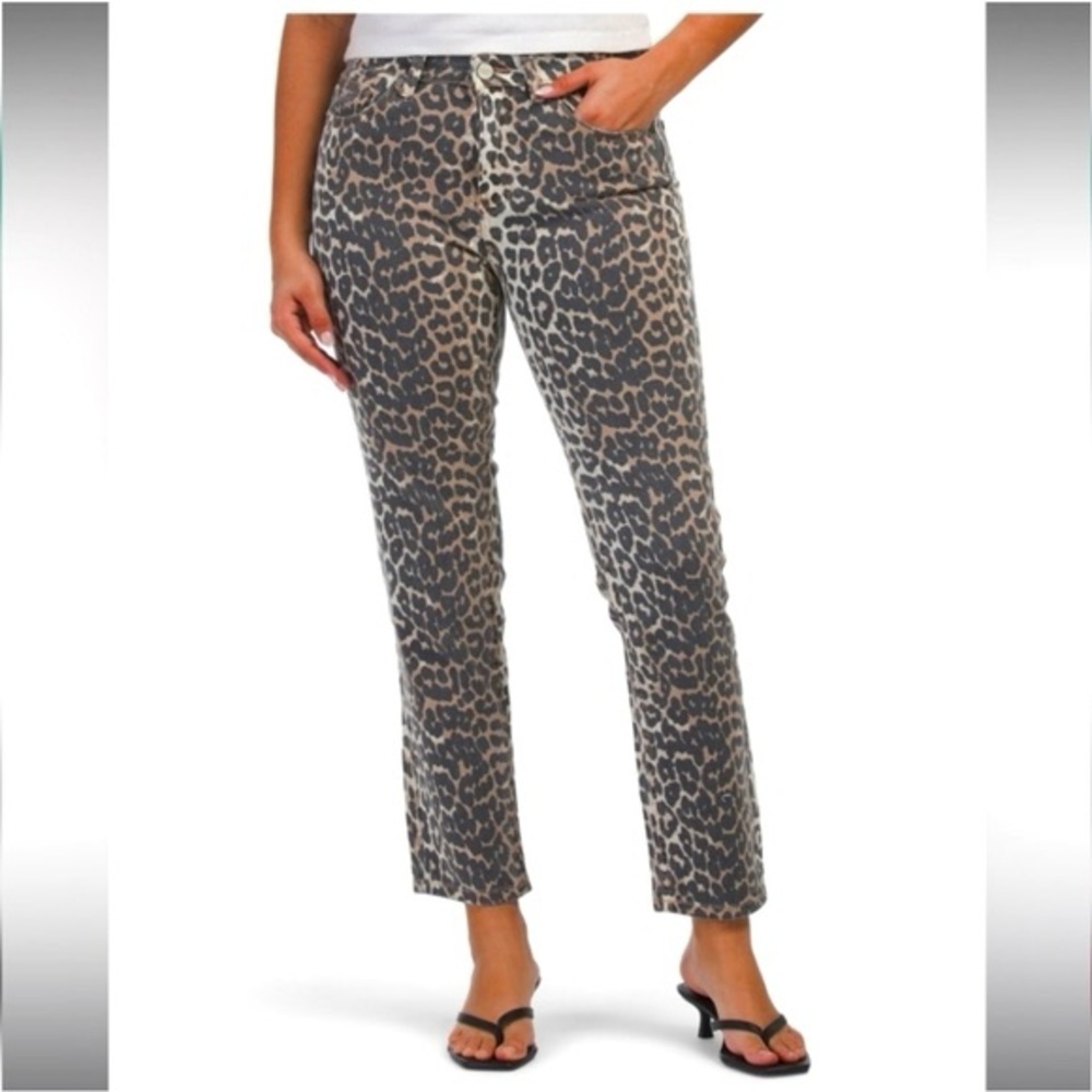Leopard Print Straight Leg Jeans OAT Brand Size 6 Glam Rocker Festival Punk Fun